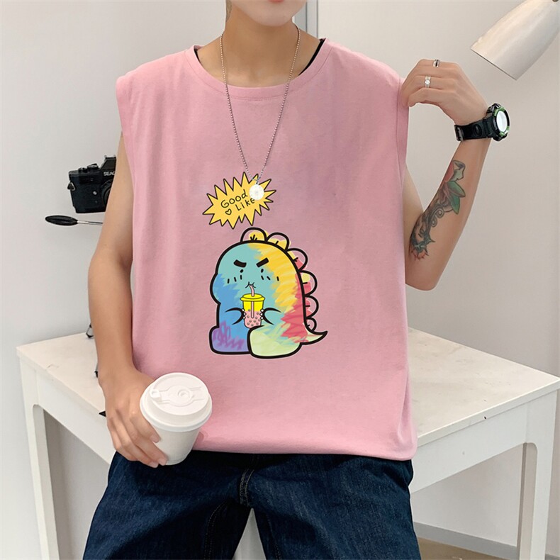 ！港风2023夏季无袖背心男加肥加大码宽松短袖T恤男BX279-P20，男装背心/马甲，电商B371