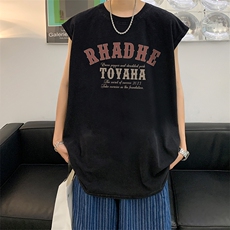 抖音供货、230克现货水洗棉印花宽松版无袖背心D223A-SB2302-P35，男装背心/马甲，电商019-1