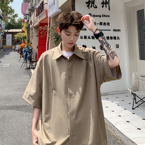 2026夏休闲褶皱冰丝凉感短袖五分袖半袖衬衫 CS1800/特P30 卡其5图片