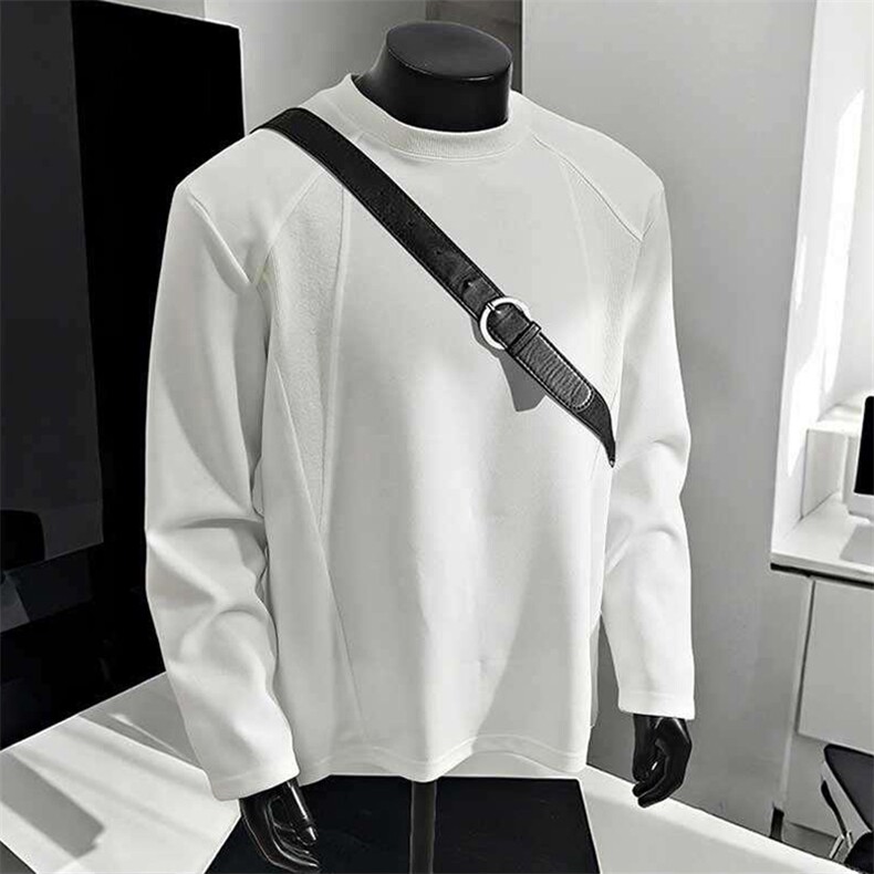 抖音得物高品质美式高街重磅曼巴棉cleanfit螺纹拼接卫衣长袖T恤,男装T恤,电商A486-1