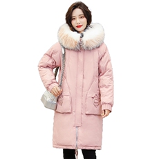 羽绒棉服女2020冬装保暖修身减龄纯色直筒中长款加厚长袖拉链棉衣，女装棉衣/棉服，天丝秀