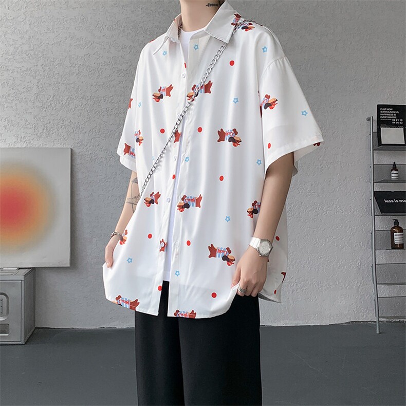 8XL-M腊肠狗花衬衫男短袖夏季冰丝薄款花衬衣寸衫外套DC28003P38,男装T恤,电商B312