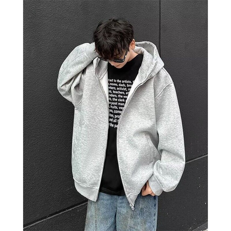 廓形连帽开衫卫衣外套男春季2025美式宽松休闲慵懒拉链WB377-P55,男装卫衣,星座412-3
