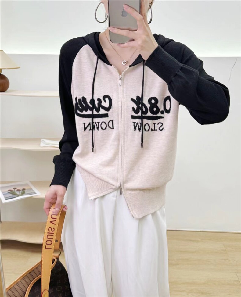时尚显瘦字母提花羊毛衫女秋冬季新款宽松百搭长袖外套,女装羊毛衫,百纯羊绒