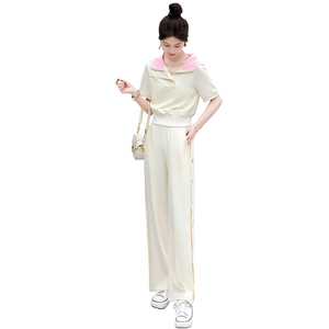 休闲时尚套装女2023年新款夏季阔腿裤学院风洋气跑步运动服两件套图片