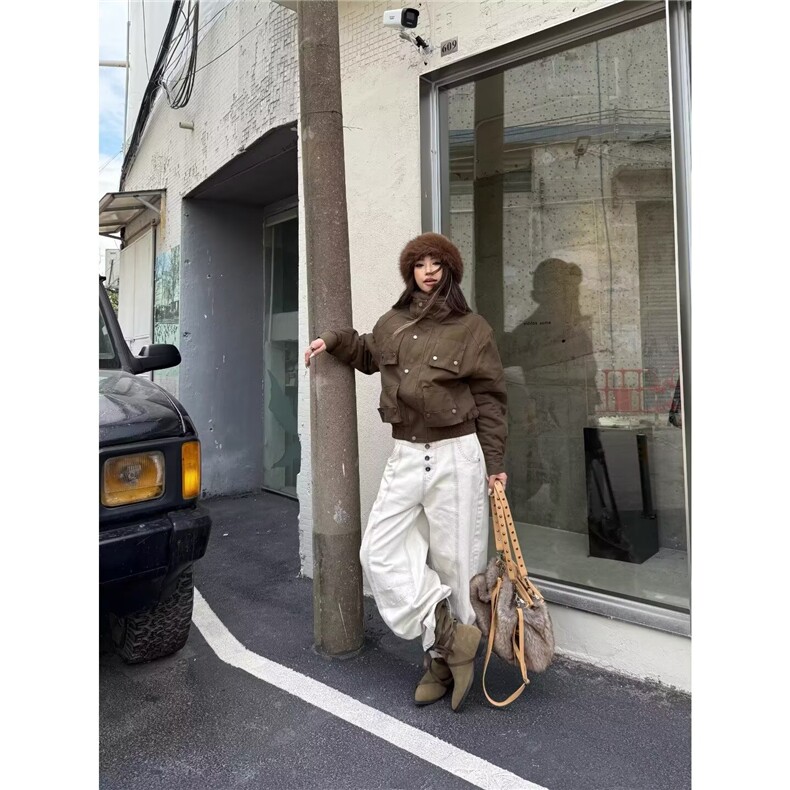 美式复古高腰直筒牛仔裤女秋冬辣妹高街设计感宽松显瘦阔腿长裤子,男装牛仔裤,星座506A