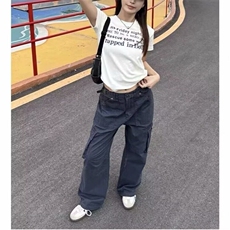 美式多口袋工装牛仔裤男女高街设计感宽松休闲直筒裤K6105-P60，男装休闲裤，星座412-2