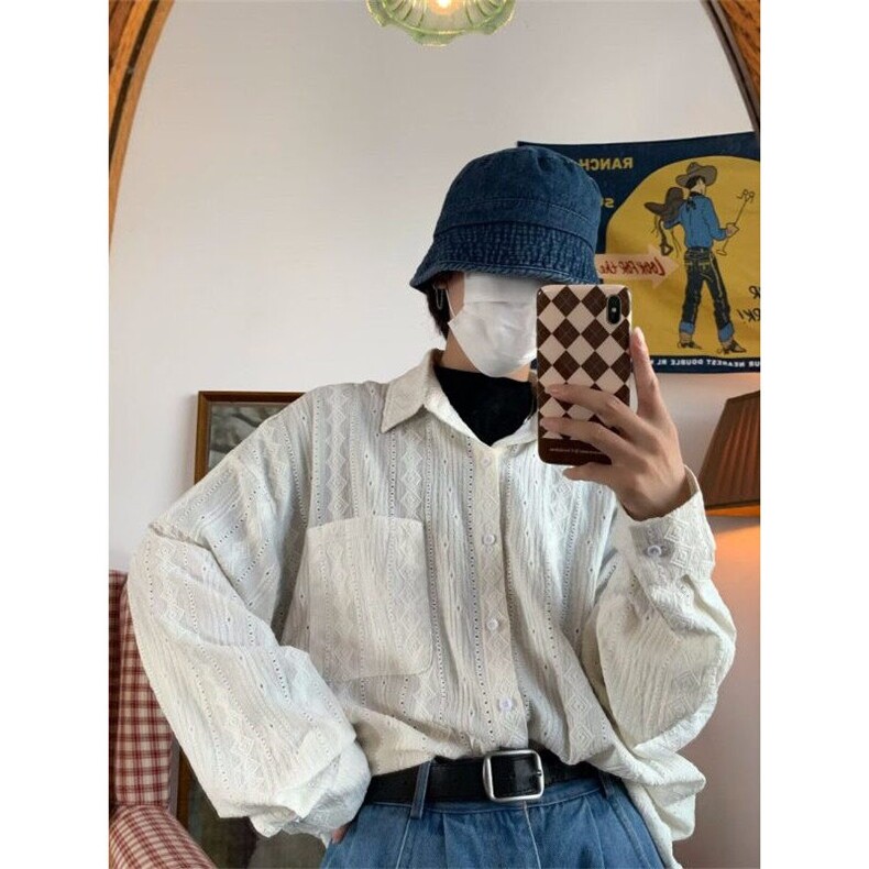 镂空衬衫男长袖小众设计感男装韩版夏季薄款透气 C692图片