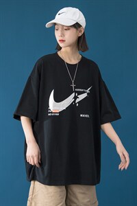 2023夏季新款 港风 中性风宽松圆领潮流印花半袖T恤 T09-P28图片
