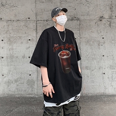 B239-1101-P25冰美式咖啡印花夏季高街重磅落肩袖短袖T恤男，男装T恤，星座514-2(原B239)
