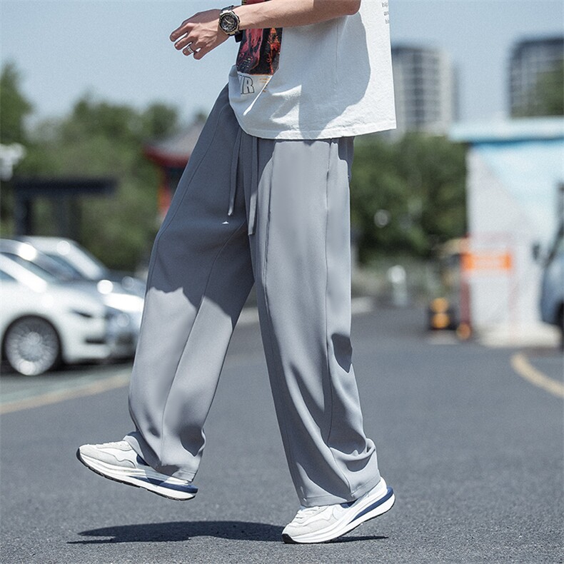 时尚冰丝垂感休闲裤子男2025夏季薄款宽松直筒运动长裤,男装休闲裤,电商A008