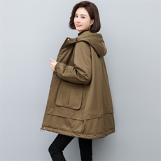 派克服2025冬季新款中长款棉衣加绒加厚大码宽松外套，女装派克服，天丽