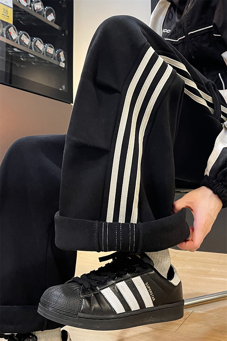 8XL-M奥粒绒加绒休闲裤男三条杠条纹运动裤宽松卫裤K9121P58控78,男装休闲裤,电商D206-1
