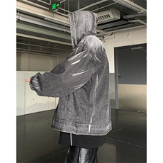 水洗渐变连帽牛仔外套男春秋美式潮牌高街小众设计感宽松夹克，男装夹克，星座410-6（原星座1304-1）