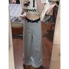 条纹裤子男女夏季薄刺绣阔腿弯刀裤小众直筒休闲长裤LN12522-P55，男装休闲裤，星座1008
