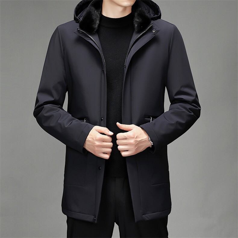 冬季男士中年中长款休闲连帽白鹅绒羽绒服男保暖外套SJ6610-P500,男装羽绒服,电商B212（原钱塘6029）