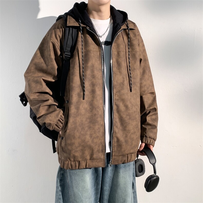 美式复古假两件皮衣夹克男春季潮牌宽松休闲外套A406JK6002P90,男装夹克,星座309（原A406）