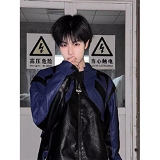 【有货】DJK13-P88网红同款PU皮夹克男机能风赛车服撞色拼接外套，男装皮衣，星座603-2