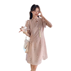 新中式盘扣收腰连衣裙女2025夏季新款气质温婉改良旗袍裙，女装连衣裙，帛锦泉