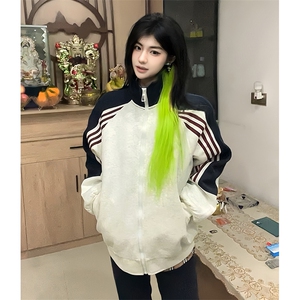 抖音得物高品质 美式高街重磅结构织带拼接撞色立领卫衣外套 CM41图片