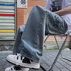 新款港风高街牛仔裤复古水洗潮牌百搭直筒休闲阔腿裤男81511-p40，男装牛仔裤，星座1008-1