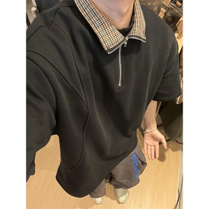 TXB88LL-P38cleanfit美式复古半拉链短袖t恤男高级感痞帅半袖