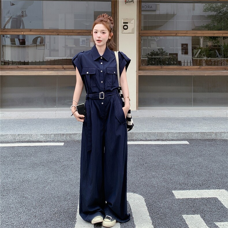 美式复古设计感小众收腰牛仔连体裤2025夏季新款时髦减龄连衣裤潮,女装连体裤,2C325