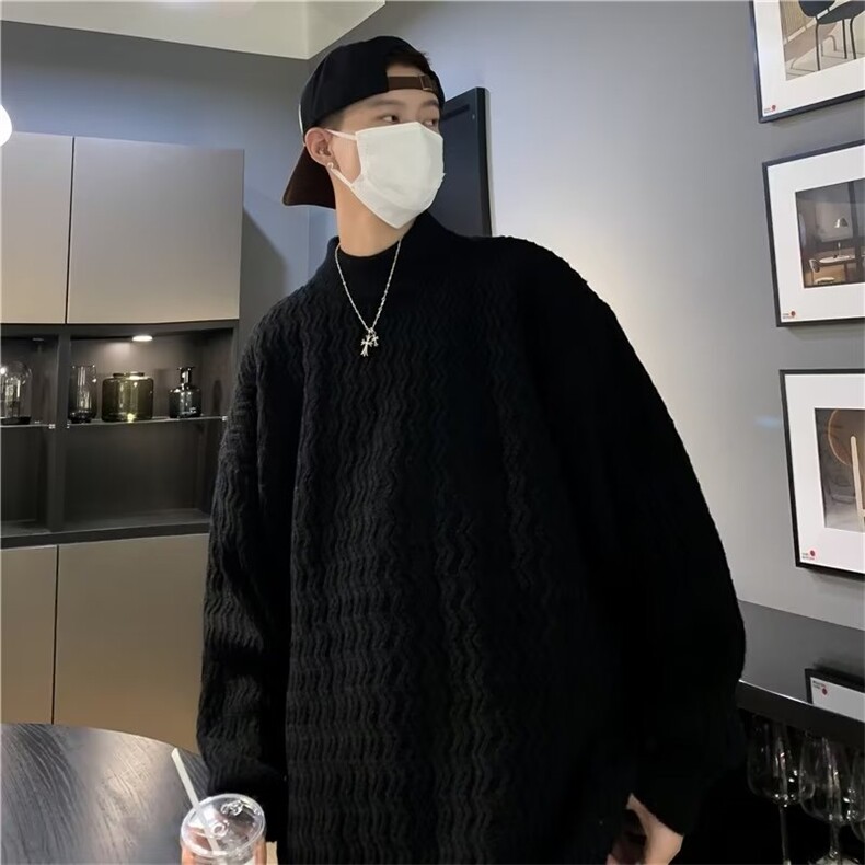 波浪纹毛衣男士潮牌纯色宽松日系慵懒内搭圆领宽XZ002-P50,男装针织衫/毛衣,星座1109-3