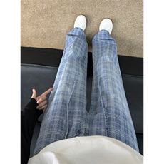 B221美式ins暗黑高街个性直筒格子牛仔裤LK25571-特P45控78，男装牛仔裤，电商B221