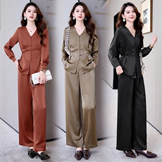 高端职业套装女春秋2025新款高级感通勤气质时尚洋气阔腿裤两件套，女装套装/套裙，时尚俏佳人