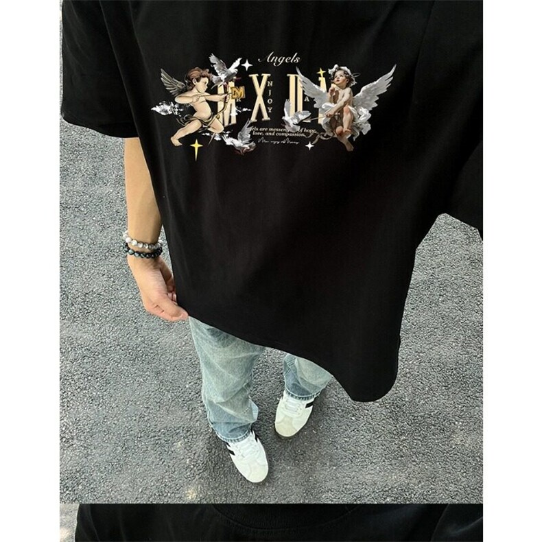 高品质纯棉短袖-宽松落肩款-白墨印花尺码:M-3XL,男装T恤,星座506A