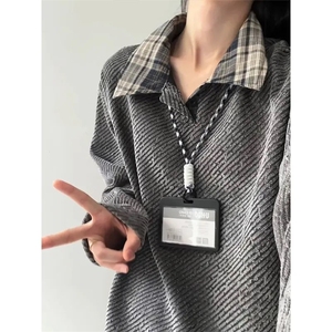 港风秋款男女卫衣衬衫领条纹格子纹理条纹长袖外套WA04 P38图片