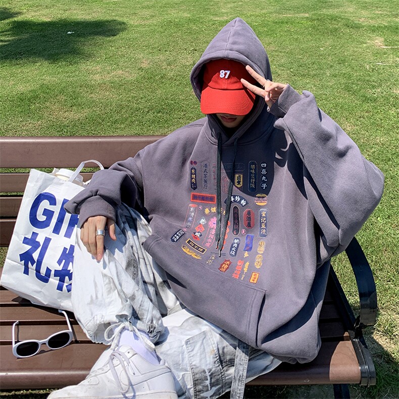 港风模特大码套头印花卫衣外套潮男1情侣衫女1WY100P45控58,男装卫衣,电商A089-1