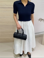 坑天POLO领拼接纯棉半身裙，女装连衣裙，优麦羊绒（原洪叶羊绒）
