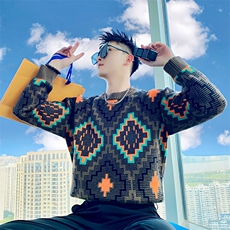 AM212/特P98控138/冬季社会小伙高级设计师民族风撞色毛衣男图首2，男装针织衫/毛衣，星座305B-1