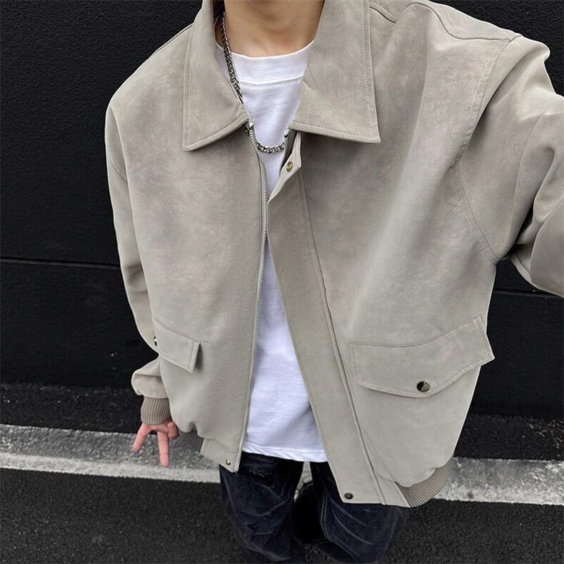 现货 浅灰三防春秋款男士皮夹克外套皮衣 JK308 P80图片