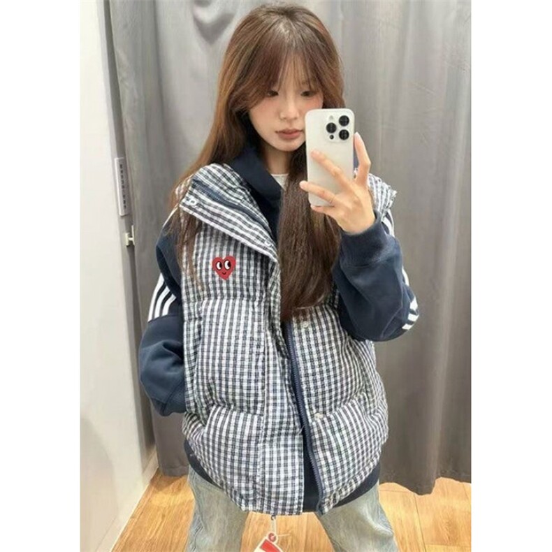 无袖格子坎肩棉衣马甲女秋冬宽松立领棉服夹棉外套MJ1110,男装棉衣,星座1116A（原606A-3）