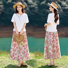 纯棉半身裙连衣裙女夏新款气质收腰显瘦洋气减龄碎花连衣裙，女装半身裙，倪叶myz