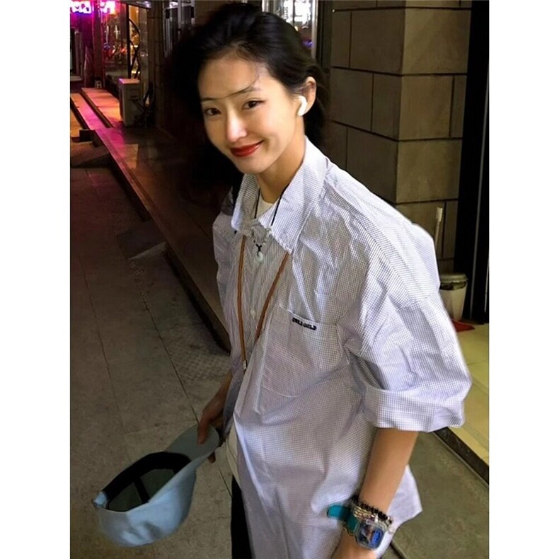 网图现货美式宽松条纹短袖衬衫男女CS14/P35,男装衬衫,星座205-3
