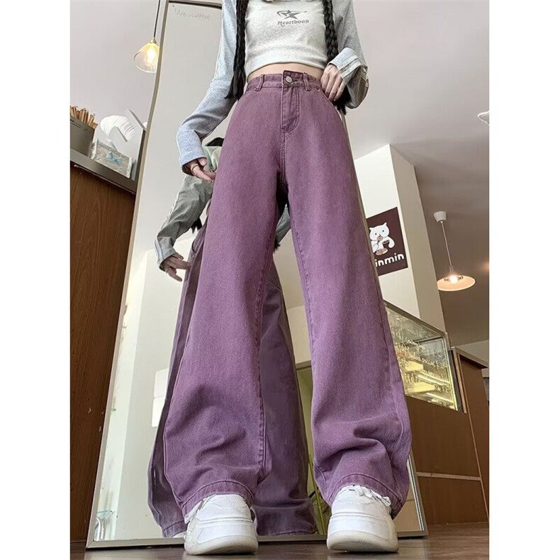 DN7003-P45紫红色工装牛仔裤男女夏季薄款复古直筒微喇阔腿裤子,男装牛仔裤,星座603-2