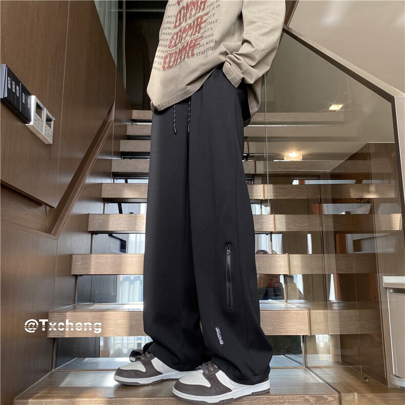 春季港风新款简约拉链设计宽松休闲卫裤B315-K24003-p50控68,男装休闲裤,电商B315