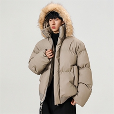 秋冬新款可二开休闲百搭连帽毛领PU加厚情侣棉服MY5241TP90，男装棉衣，电商A247