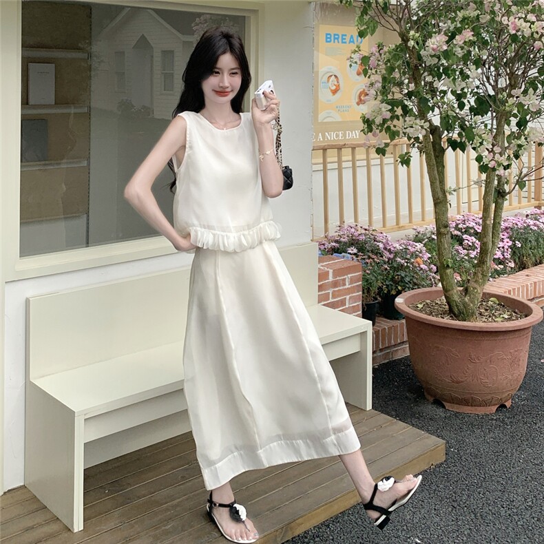 韩版无袖背心上衣半身裙小个子两件套女2025夏季新款法式时尚套装图片