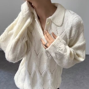 秋冬季韩版麻花纹理POLO翻领套头毛衣长袖男宽松百搭休闲针织外套图片