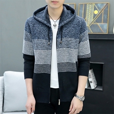 品质好秋冬季新款男士休闲连帽毛衣外套百搭加绒夹克8821-P40元，男装针织衫/毛衣，星座1706