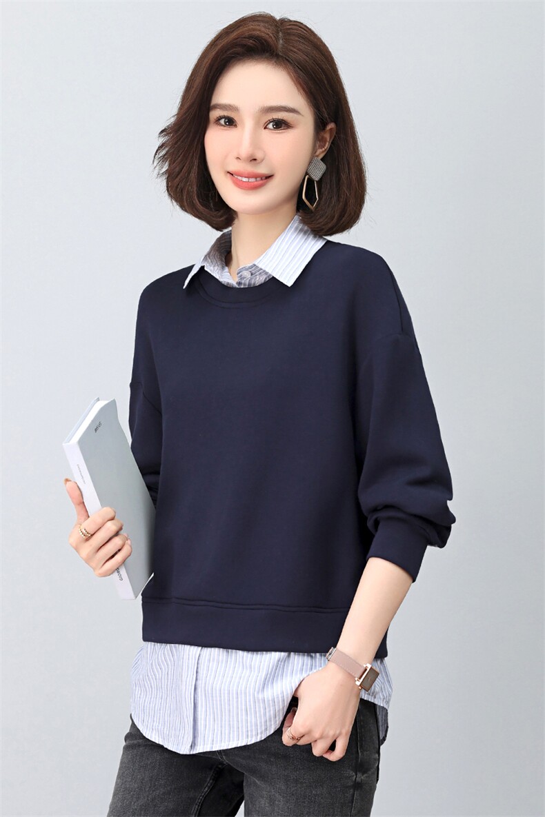 2023年秋季时尚休闲拼接假两件上衣,女装卫衣/绒衫,依恋蒂丝