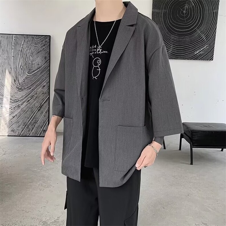 春秋季七分袖西服男休闲韩版中袖小西装潮流薄款短袖外套,男装西服,星座1013