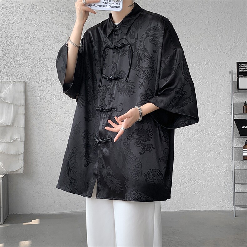 8XL-M特大码衬衫男新中式龙凤醋酸绸缎风外套五分袖CS513P45,男装衬衫,电商D206-1