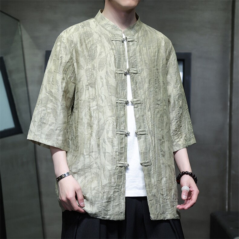 2025夏季新款风男装金属盘扣新中式天丝提花衬衫C133-P70,男装衬衫,电商B277(原6028)