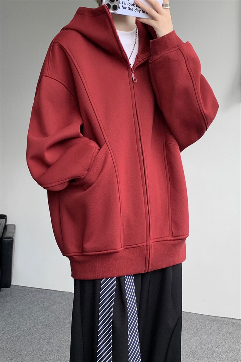 8XL-M休闲复古潮美式重磅连帽宽松安克拉红色卫衣外套WY34P8,女装短外套,电商D206-1